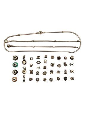 Authentic Pandora Lot of 40 Sterling Silver Charms, Bracelets & Necklace #19891